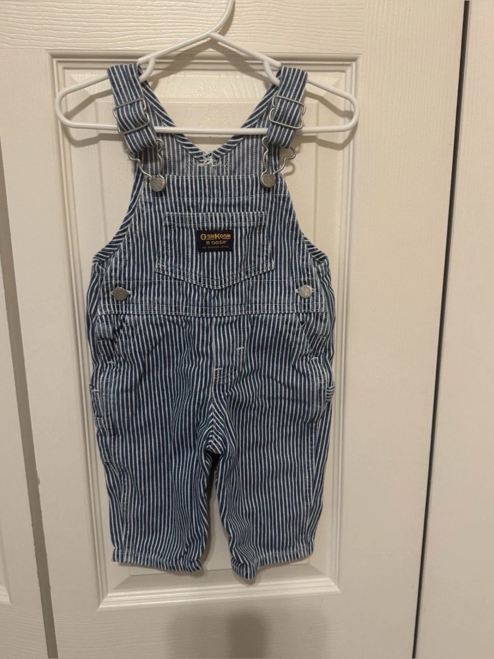 Vintage OshKosh B'gosh Blue Stripe Kids Overalls sz 6/9 months
